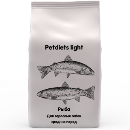 Корм сухой Petdiets Light для собак средних пород, рыба, 18 кг