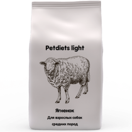 Корм сухой Petdiets Light для собак средних пород, ягненок, 18 кг
