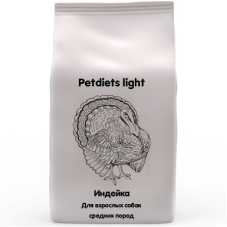 Корм сухой Petdiets Light для собак средних пород, индейка, 18 кг