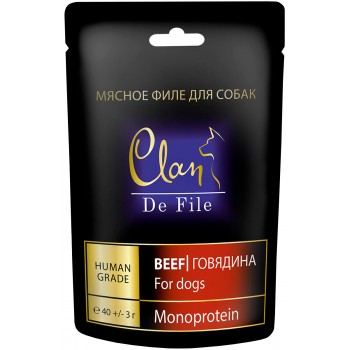 Лакомство супер-премиум класса вяленое мясо CLAN DE FILE монобелковое для собак всех пород, говядина, 40 гр