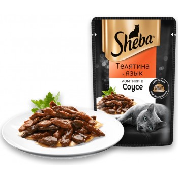 Sheba Pleasure влажный корм для взрослых кошек, Ломтики в соусе с телятиной и языком, 75 гр