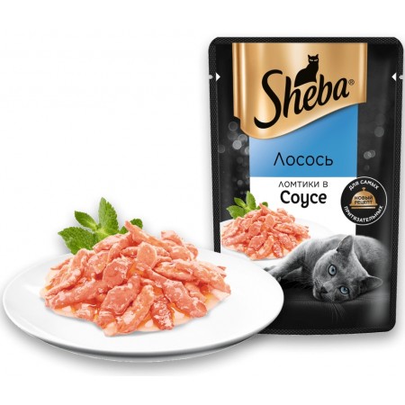 Sheba Pleasure влажный корм для взрослых кошек, ломтики лосося в соусе, 75 гр