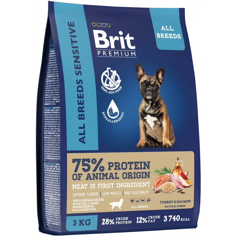 Купить Brit Premium Dog Sensitive с лососем и индейкой для взрослых собак всех пород с чувствительным пищеварением, 3 кг Brit в Калиниграде с доставкой (фото)