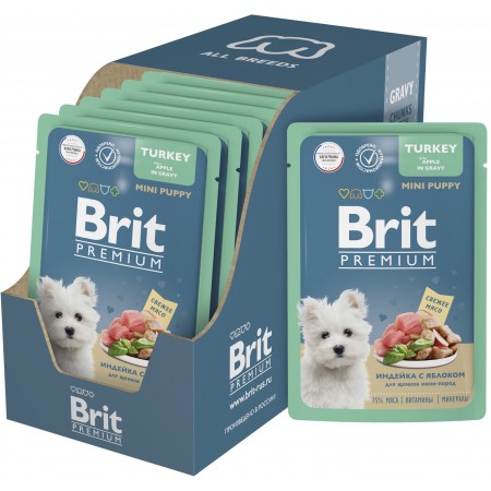Консервы Brit Premium индейка с яблоком в соусе для щенков мини-пород, 85 гр