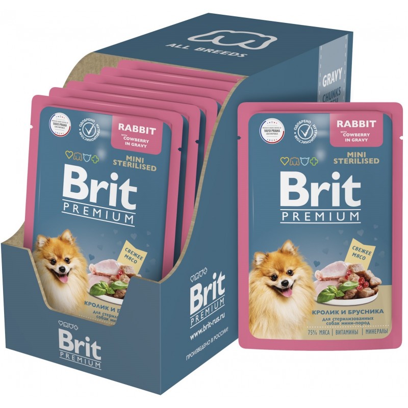 Купить Консервы Brit Premium кролик и брусника в соусе для стерилизованных собак мини-пород, 85 гр Brit в Калиниграде с доставкой (фото)