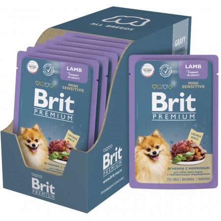 Консервы Brit Premium ягненок с морковью в соусе для собак мини-пород с чyвствительным пищеварением, 85 гр