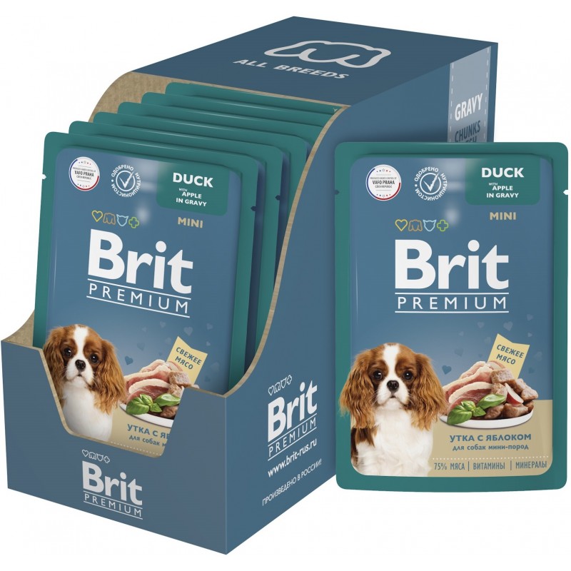 Купить Консервы Brit Premium утка с яблоком в соусе для взрослых собак мини-пород, 85 гр Brit в Калиниграде с доставкой (фото)