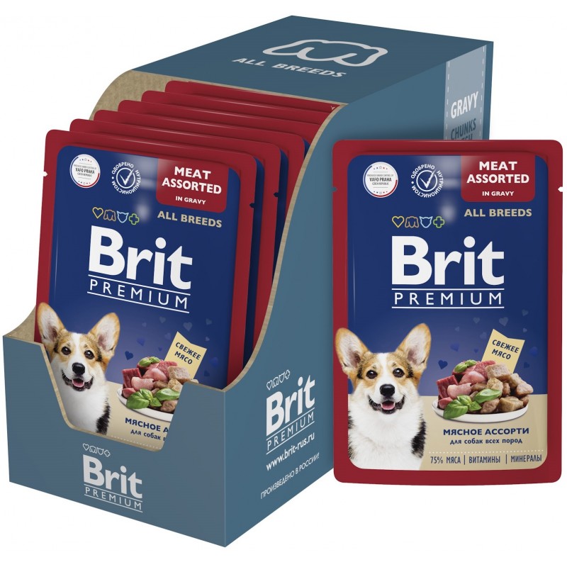 Купить Консервы Brit Premium мясное ассорти в соусе для взрослых собак всех пород, 85 гр Brit в Калиниграде с доставкой (фото)