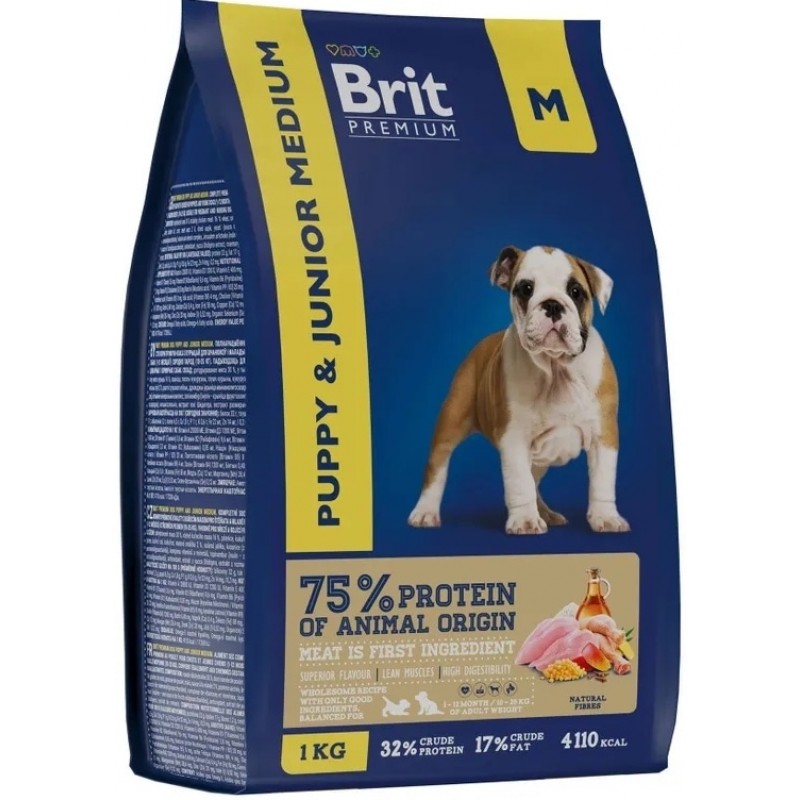 Купить Brit Premium Dog Puppy and Junior Medium с курицей для щенков средних пород, 1 кг Brit в Калиниграде с доставкой (фото)