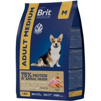 Brit Premium Dog Adult Medium с курицей для взрослых собак средних пород, 1 кг