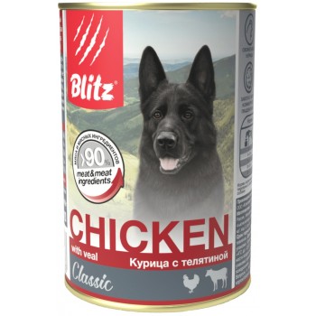 Консервы для собак всех пород и возрастов Blitz Classic, Курица с телятиной, 400 г