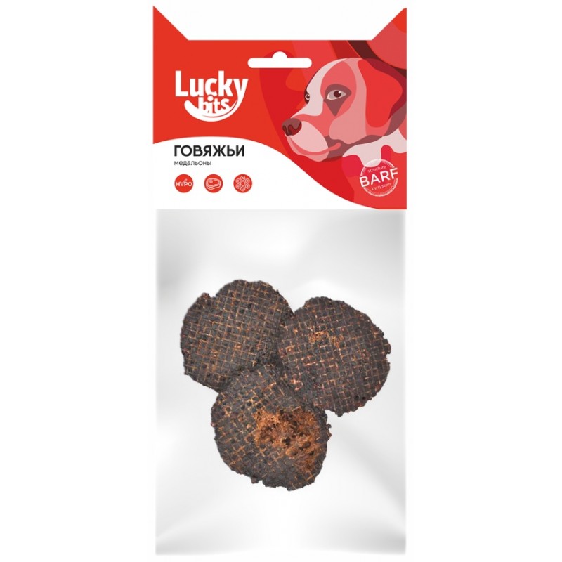 Купить Лакомство для собак Lucky bits медальоны из говядины, 40 г Lucky bits в Калиниграде с доставкой (фото)