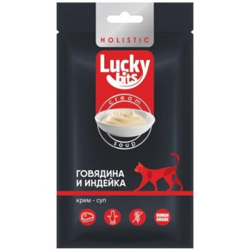 Лакомство для кошек Lucky bits крем-суп из филе говядины и индейки, 5х20 г