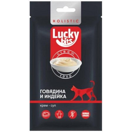 Лакомство для кошек Lucky bits крем-суп из филе говядины и индейки, 5х20 г