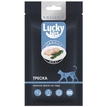 Лакомство для кошек Lucky bits нежное филе трески, приготовленное на пару, 25 г