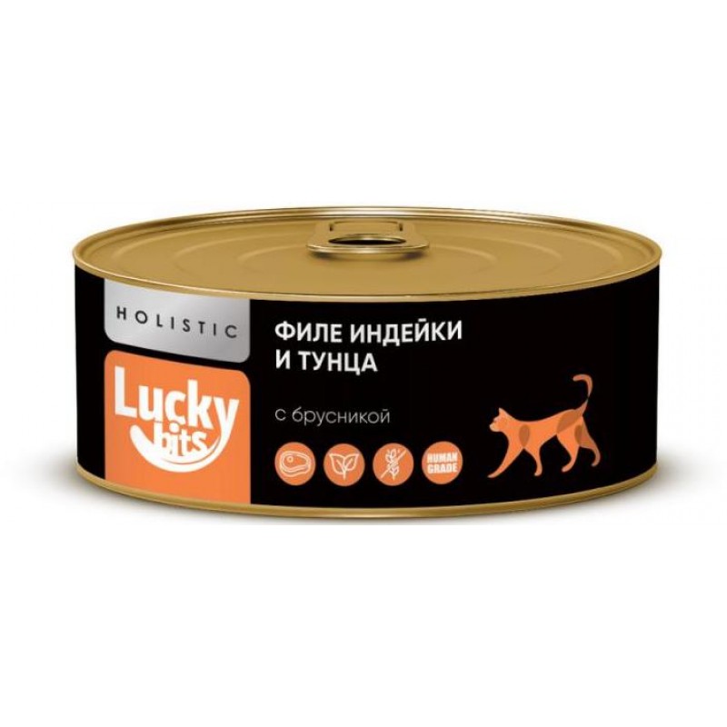 Купить Беззерновые консервы для кошек Lucky bits Holistic филе индейки и тунца с брусникой, 100 г Lucky bits в Калиниграде с доставкой (фото)
