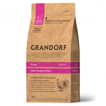Grandorf гипоаллергенный низкозерновой для собак всех пород от 1 года, индейка с рисом 1 кг