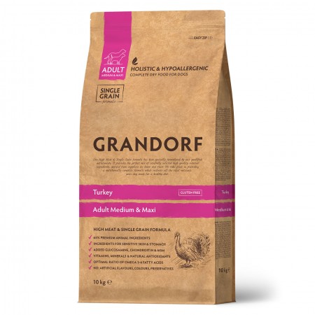 Grandorf гипоаллергенный низкозерновой для собак всех пород от 1 года, индейка с рисом 10 кг