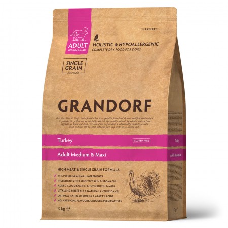 Grandorf гипоаллергенный низкозерновой для собак всех пород от 1 года, индейка с рисом 3 кг