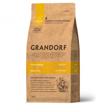 Grandorf 4 вида мяса с бурым рисом и пробиотиками для собак мелких пород 1 кг
