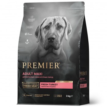 Гипоаллергенный низкозерновой корм Premier с индейкой для взрослых собак крупных пород, 3 кг