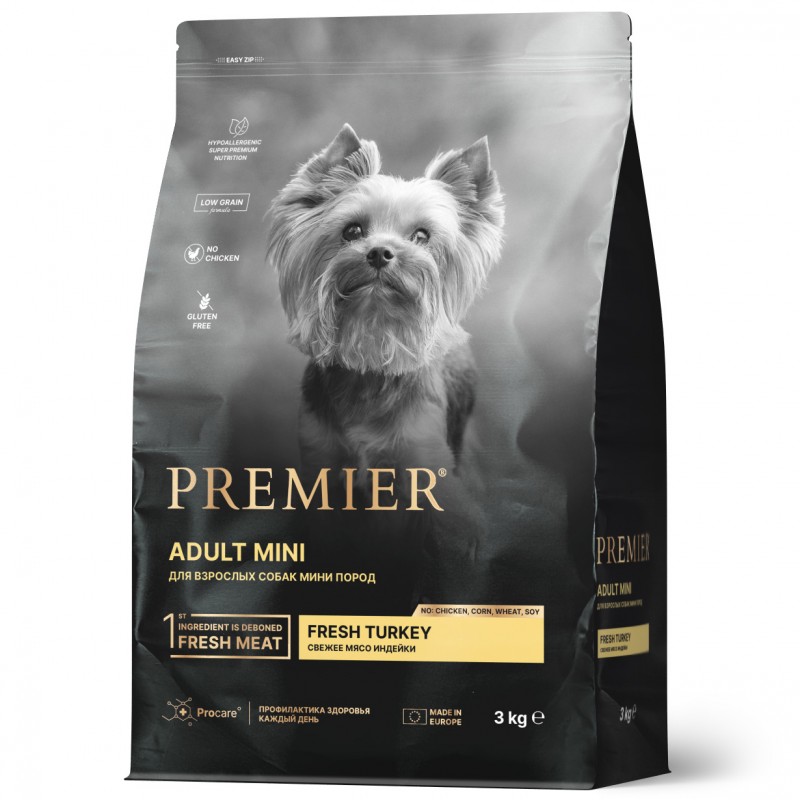 Купить Гипоаллергенный низкозерновой корм Premier с индейкой для взрослых собак мелких пород, 3 кг PREMIER в Калиниграде с доставкой (фото)