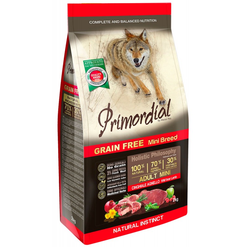 Беззерновой корм Primordial Grain Free Adult Mini Wild Boar & Lamb с диким кабаном и ягнёнком для взрослых собак мелких пород 2 кг