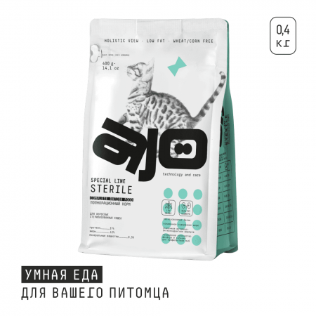 Сухой корм для стерилизованных активных кошек AJO SPECIAL LINE STERILE с индейкой и уткой, 400 г