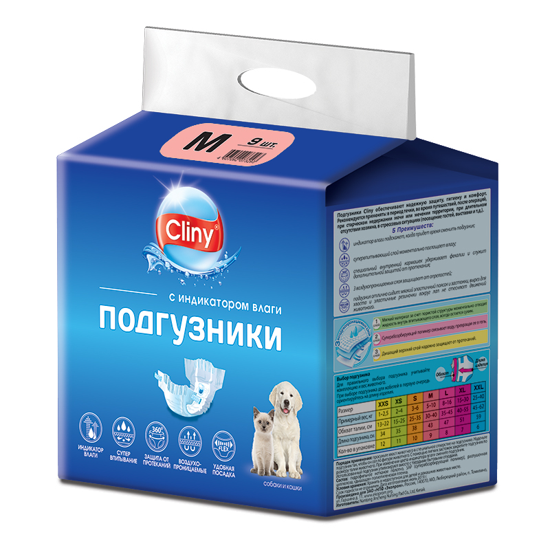 Купить Подгузники впитывающие для собак и кошек Cliny M, 5 – 10 кг, 9 шт Cliny в Калиниграде с доставкой (фото)