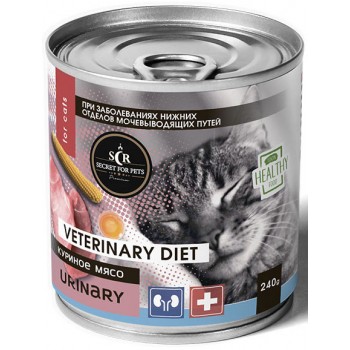 Консервы для кошек Secret Premium Veterinary Diet Urinary с курицей, при заболевании мочевыводящих путей, 240 гр