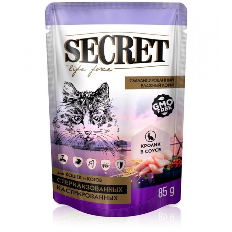 Купить Консервы для стерилизованных кошек Secret For Pets Premium Life Forse кролик в соусе, 85 гр Secret в Калиниграде с доставкой (фото)