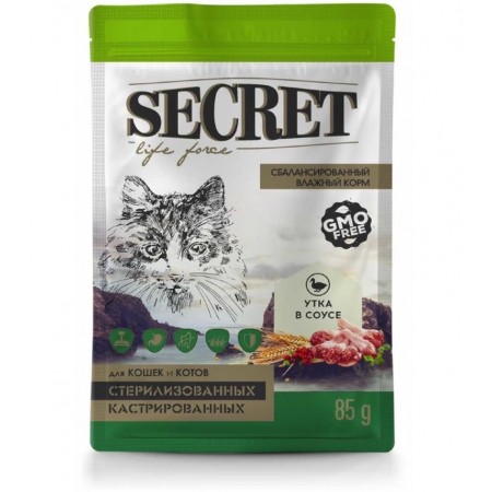 Консервы для стерилизованных кошек Secret For Pets Premium Life Forse утка в соусе, 85 гр