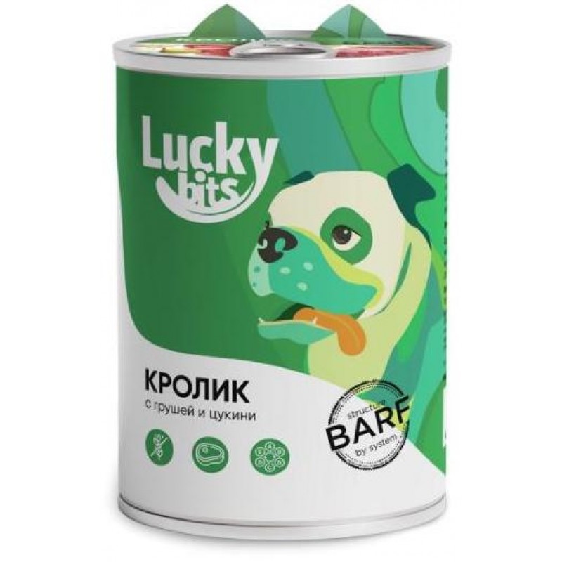 Купить Консервы для собак всех пород с 6 месяцев Lucky bits с кроликом, грушей и цукини, 400 г Lucky bits в Калиниграде с доставкой (фото)