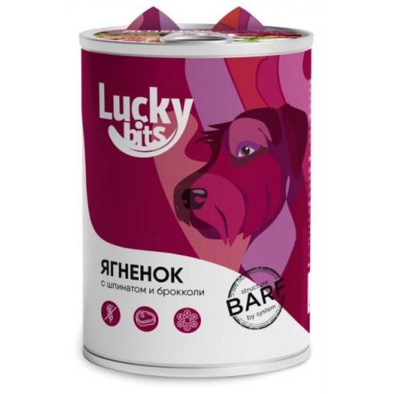 Купить Консервы для собак всех пород с 6 месяцев Lucky bits с ягненком, брокколи и шпинатом, 400 г Lucky bits в Калиниграде с доставкой (фото)