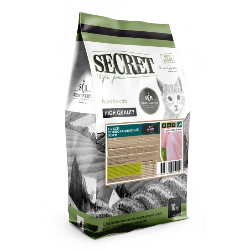 Купить Сухой корм для кошек Secret For Pets Premium Life Forse с цыпленком и рисом, 10 кг Secret в Калиниграде с доставкой (фото)