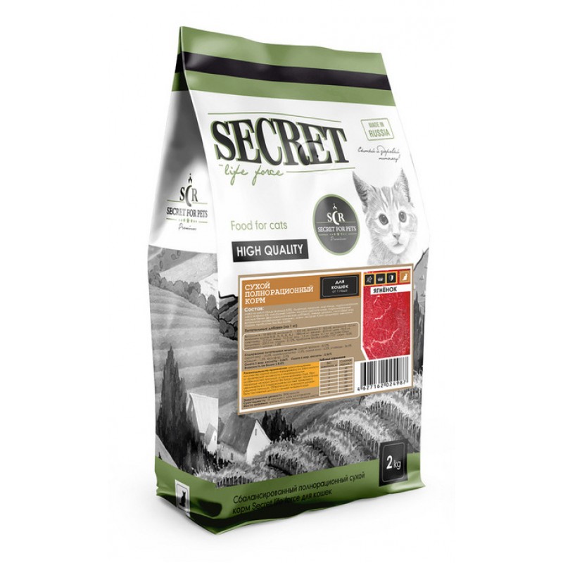 Купить Сухой корм для кошек Secret For Pets Premium Life Forse с ягненком, 2 кг Secret в Калиниграде с доставкой (фото)