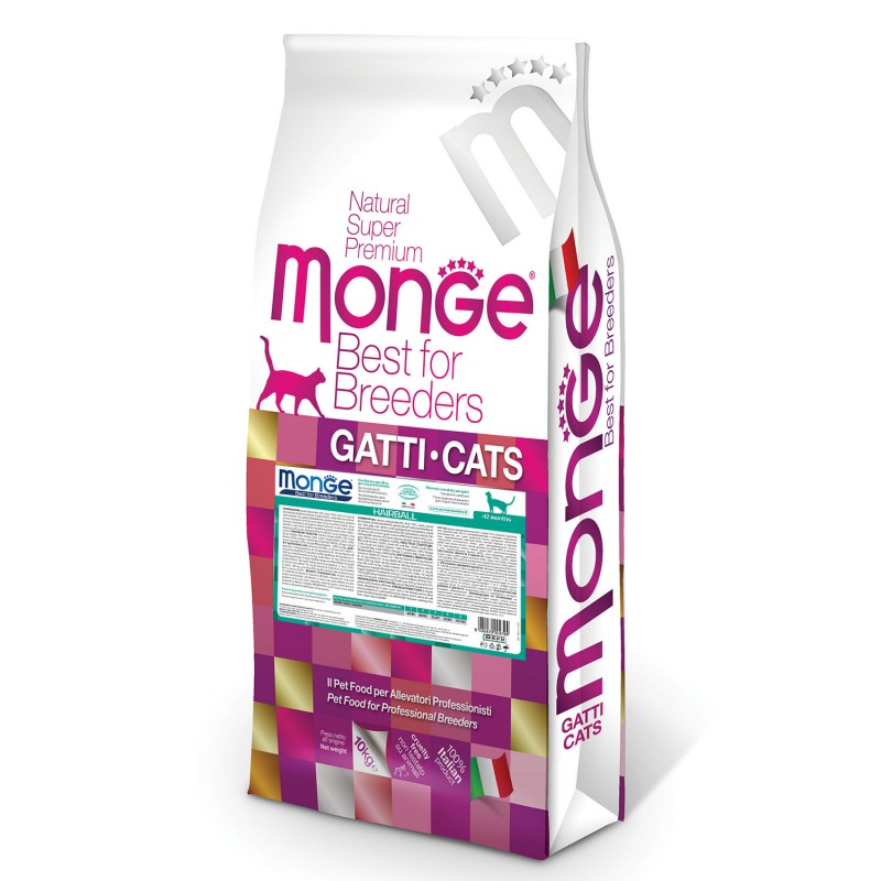 Сухой корм СуперПремиум класса MONGE Superpremium Cat Hairball для взрослых домашних кошек, выведение шерсти из желудка, с курицей 10 кг