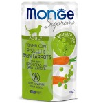 Влажный корм Monge Supreme Adult cat для взрослых кошек тунец с зелёным горошком и мини-морковью, паучи 80 г