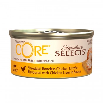 Консервы для кошек Wellness CORE из курицы с куриной печенью в виде фарша в соусе 79 г
