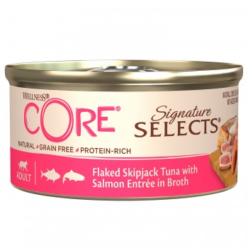 консервы для кошек Wellness CORE из тунца с лососем в виде кусочков в бульоне 79 г