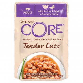 Беззерновые консервы для кошек Wellness CORE из индейки с уткой в виде нарезки в соусе 85 г