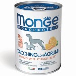Монопротеиновые консервы Monge "Dog Monoproteico Fruits", для собак, паштет из индейки с рисом и цитрусовыми, 400 г