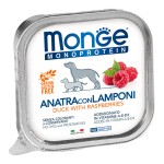 Монопротеиновые консервы для собак Monge Dog Monoprotein Fruits ANATRA CON LAMPONI паштет из утки с малиной 150г