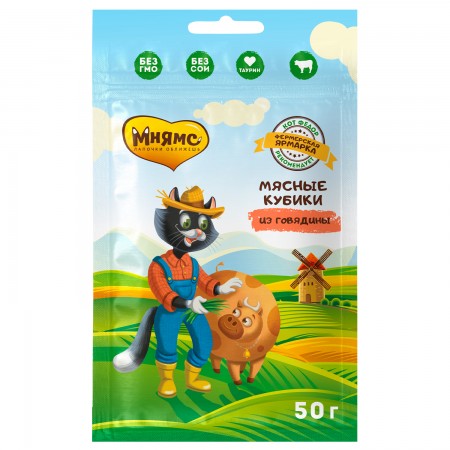 Лакомство Мнямс для кошек мясные кубики из говядины Кот Федор Фермерская Ярмарка 50г