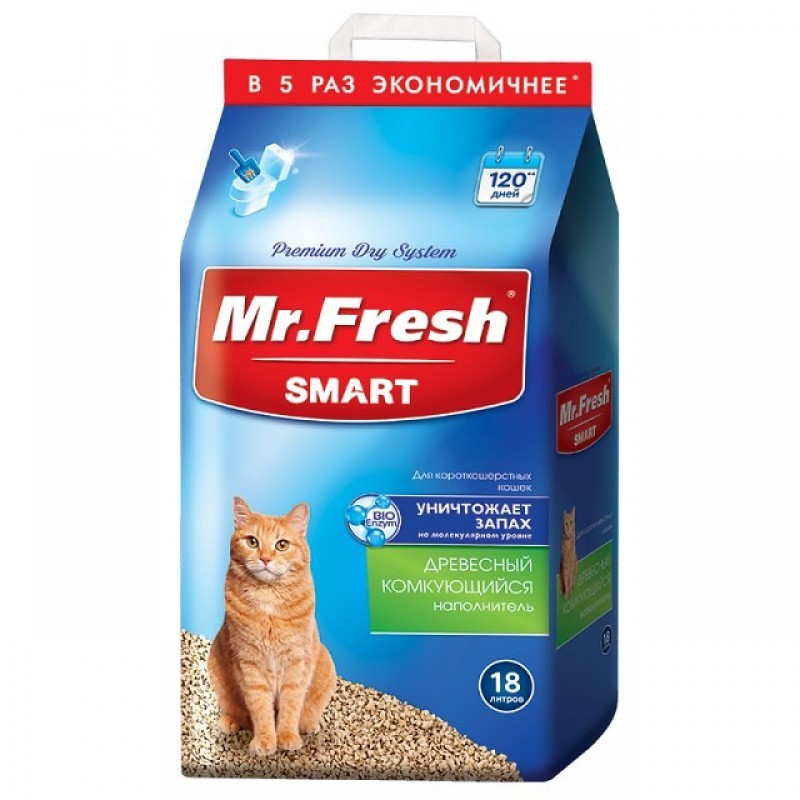 Купить Наполнитель Mr.Fresh Smart древесный комкующийся, для короткошерстных кошек, 18 л (8,4 кг) Mr.Fresh в Калиниграде с доставкой (фото)