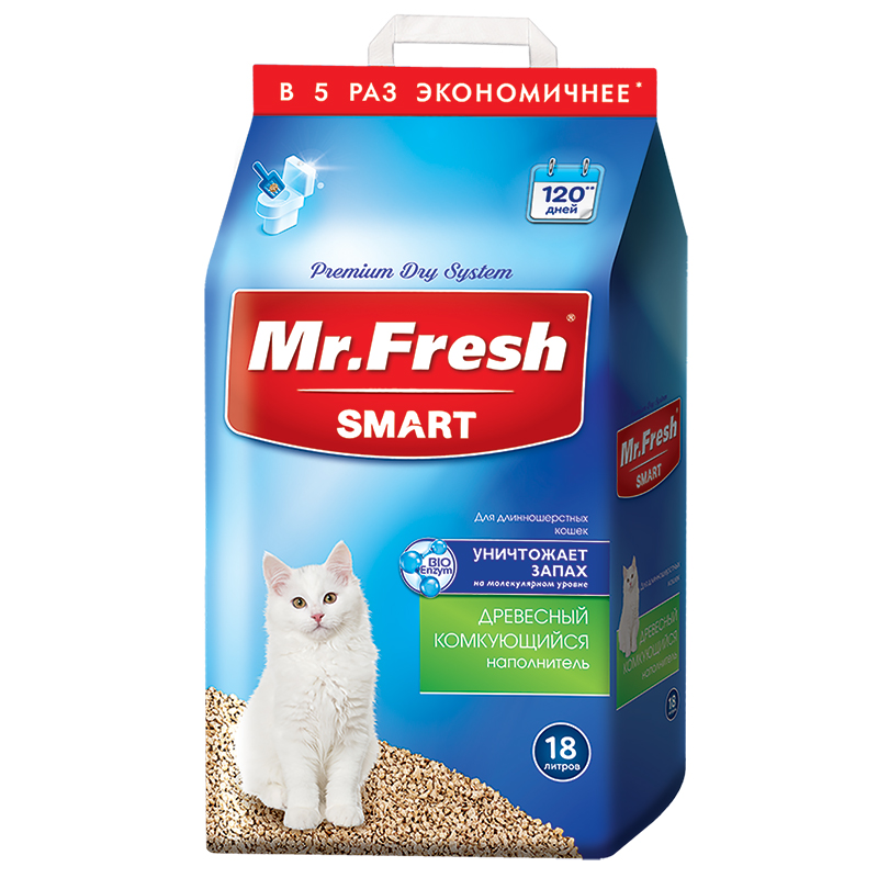 Купить Наполнитель Mr.Fresh Smart древесный комкующийся, для длинношерстных кошек, 18 л (8,8 кг) Mr.Fresh в Калиниграде с доставкой (фото)