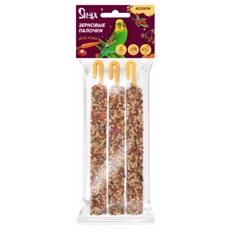 Зерновые палочки для птиц Snax ассорти – вишня, шиповник, овощи, 3 шт., 75 г