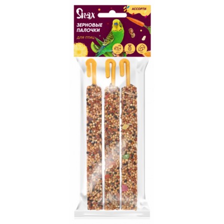 Зерновые палочки для птиц Snax ассорти – овощи, тропические фрукты, орех, 3 шт., 75 г