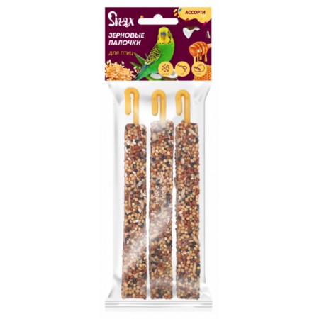 Зерновые палочки для птиц Snax ассорти – кунжут, мед, кокос, 3 шт., 75 г