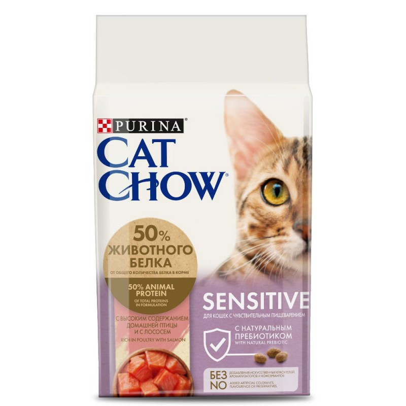 Корм сухой Purina CAT CHOW (Пурина КЭТ ЧАУ) "Special Care" Sensitive для кошек с чувствительным пищеварением, с лососем, 1,5 кг